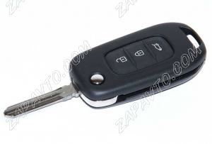 Ключ замка зажигания Renault HITAG AES (выкидной, хром) 3 кнопки